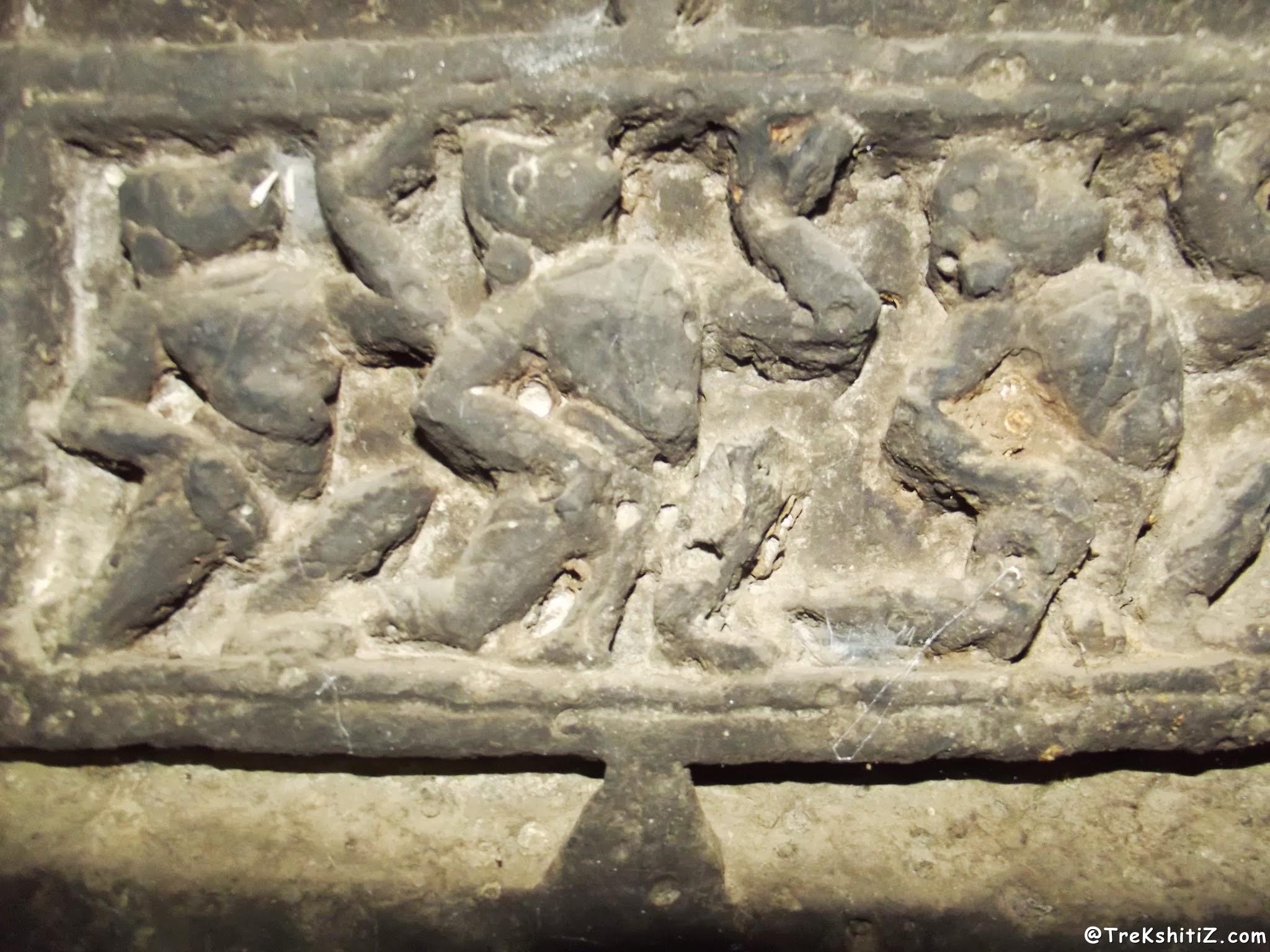 Carving on pillar of Shrungar Chavadi caves, Kanhergad, Chalisgaon