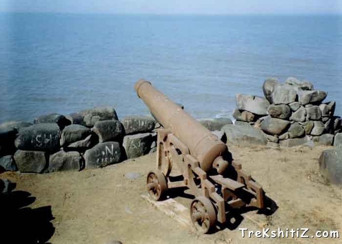 A cannon on the Khanderi Fort on the see side.