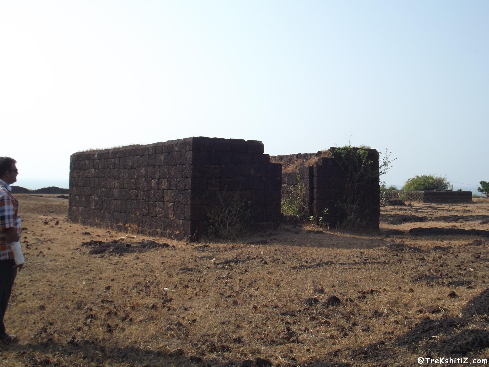 Dilapidated structures on Devgad Fort