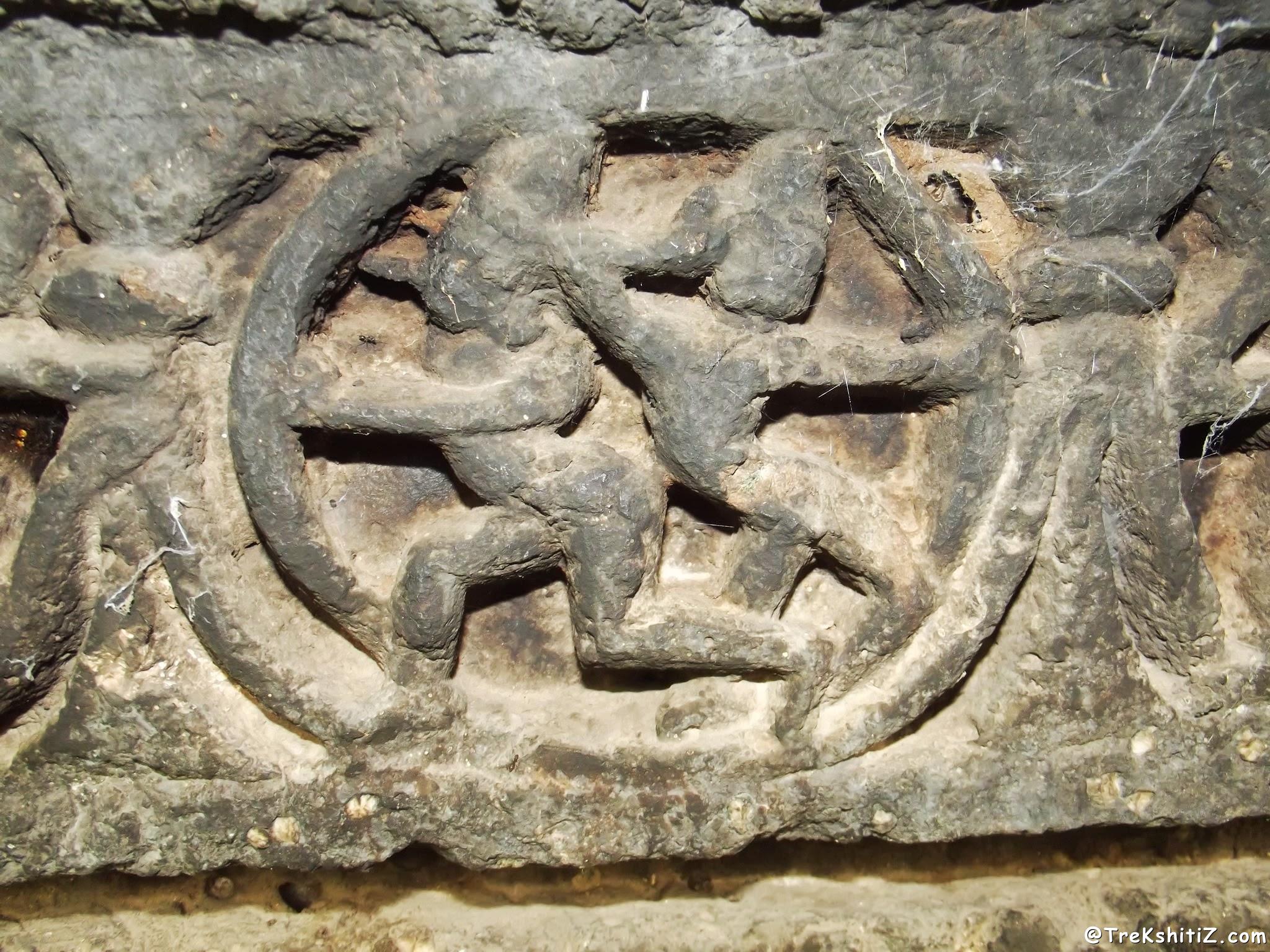 Carving on pillar of Shrungar Chavadi caves, Kanhergad, Chalisgaon