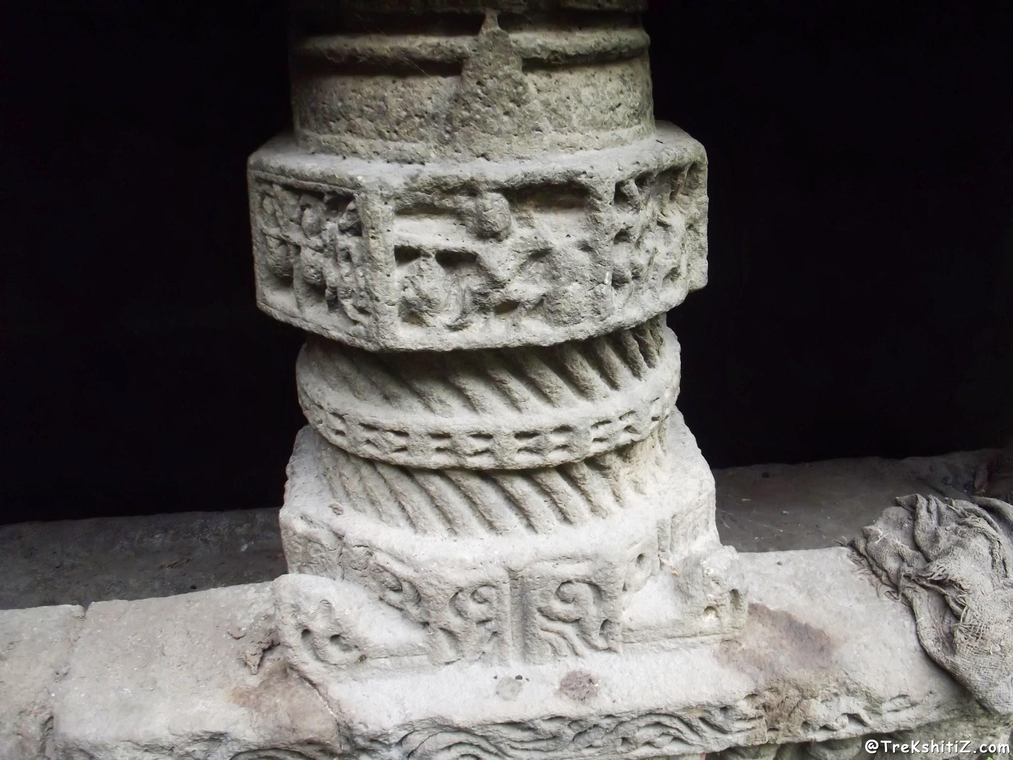 Carved Pillar of Shrungar Chavadi caves, Kanhergad, Chalisgaon