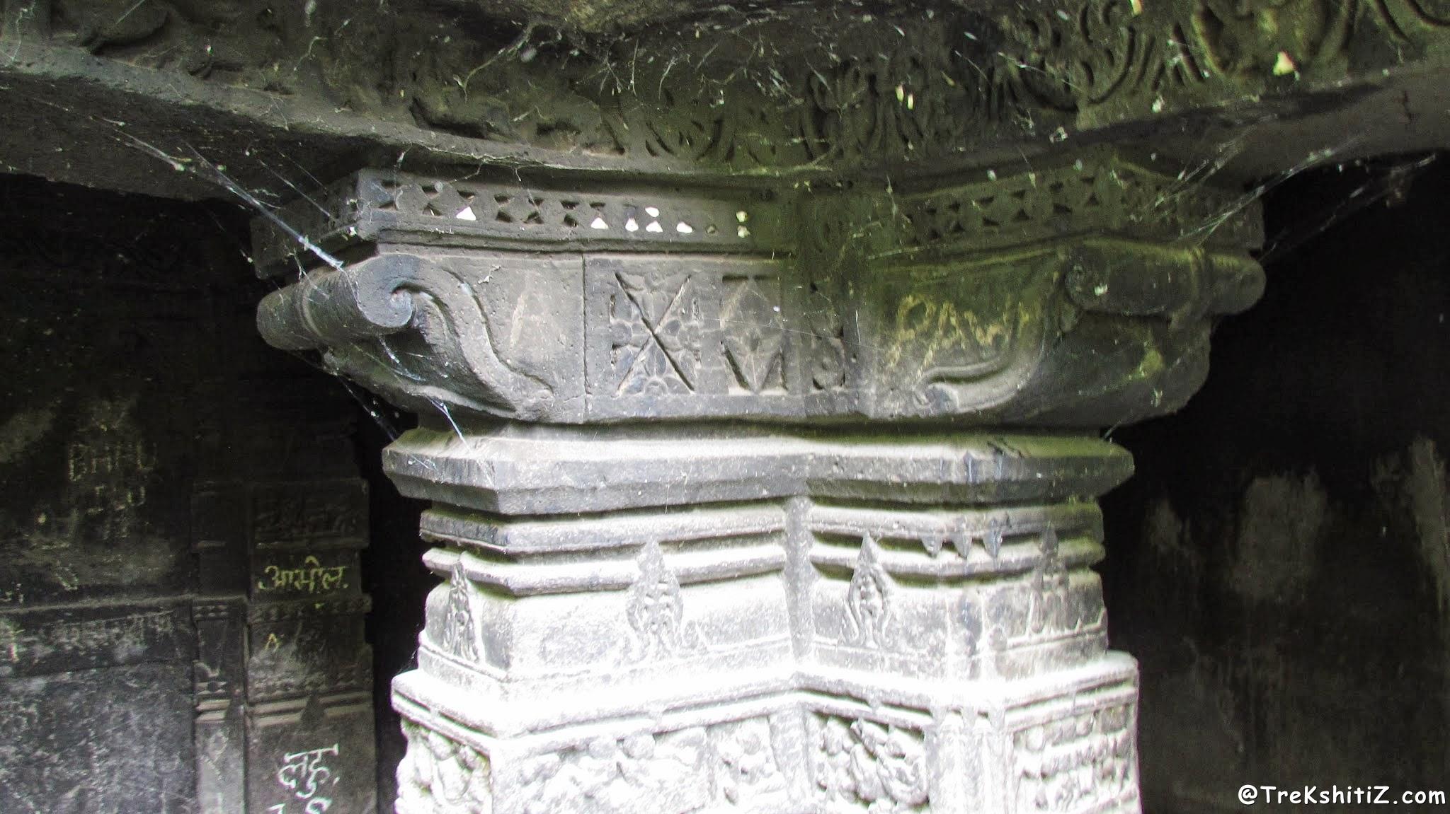 Carved Pillar of Shrungar Chavadi caves, Kanhergad, Chalisgaon